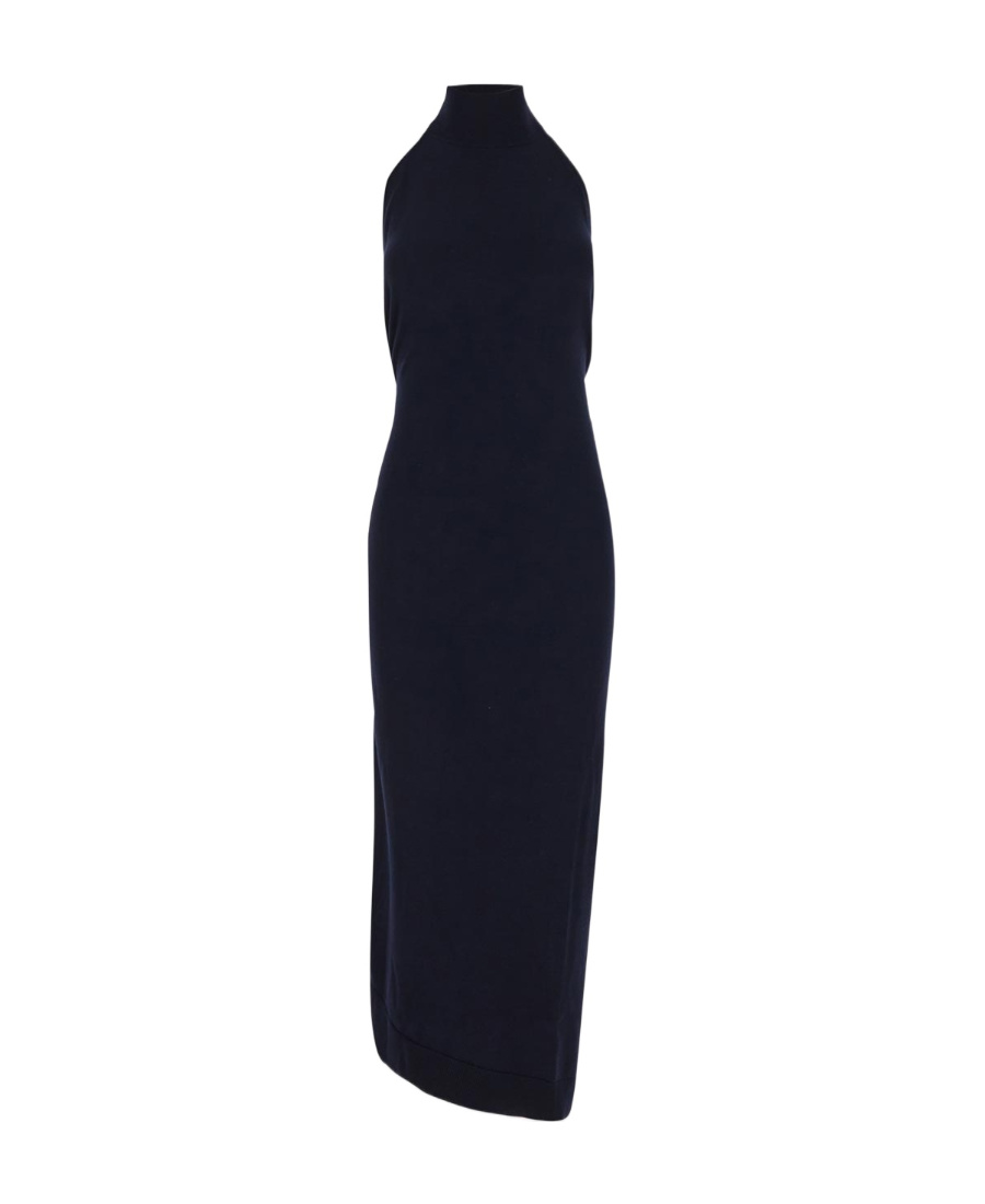 Fendi Funnel-neck Sleeveless Ribbed-knit Dress In Blue