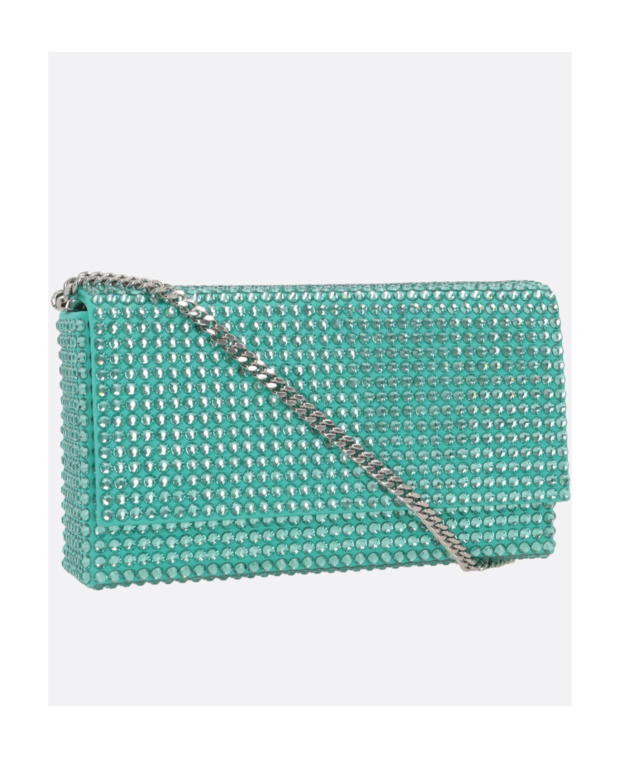 Amina Muaddi Crystal Decorated Satin Handbag In Blue