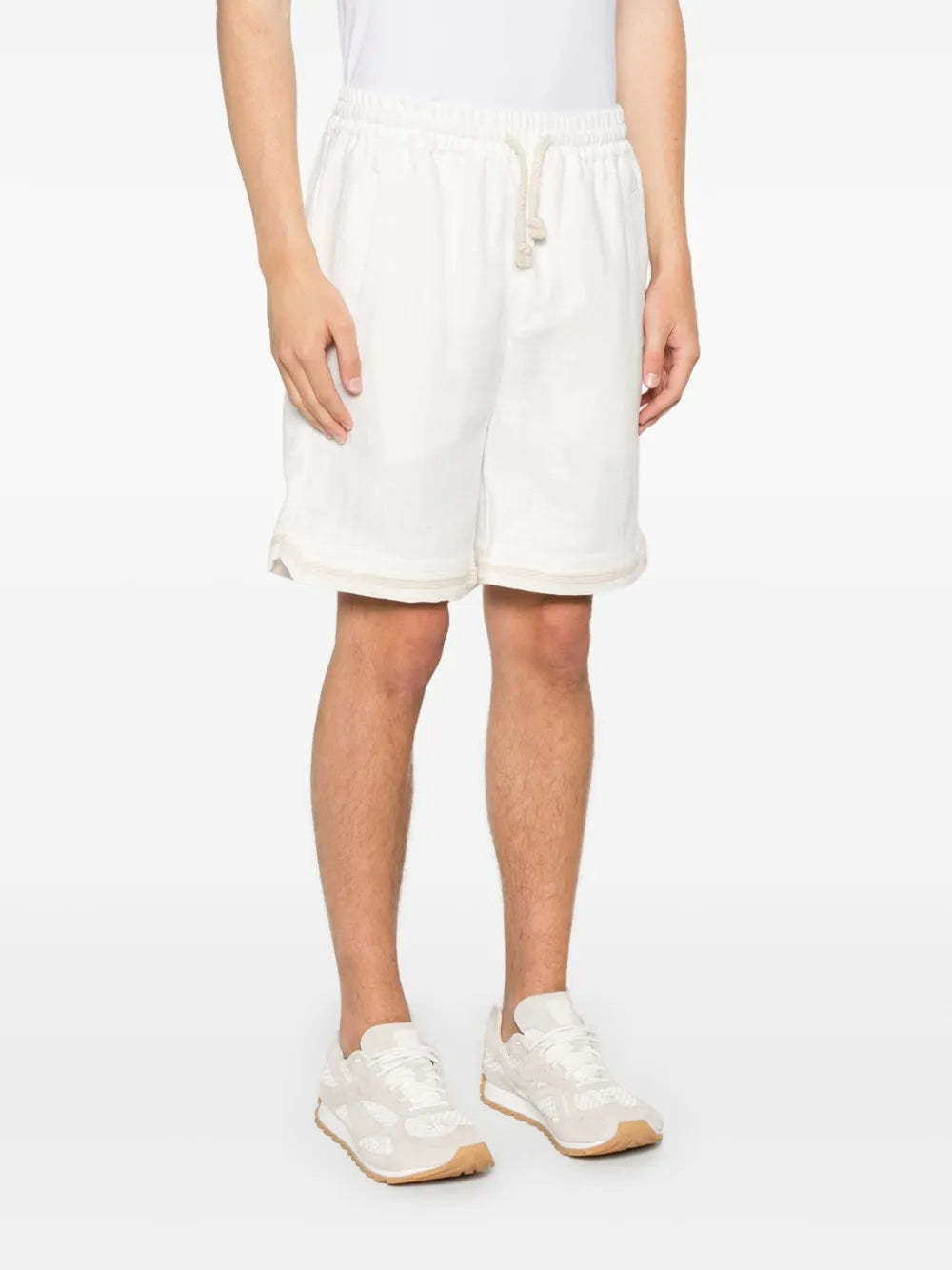 Eleventy Mens Embroidered Drawstring Linen Shorts White In White