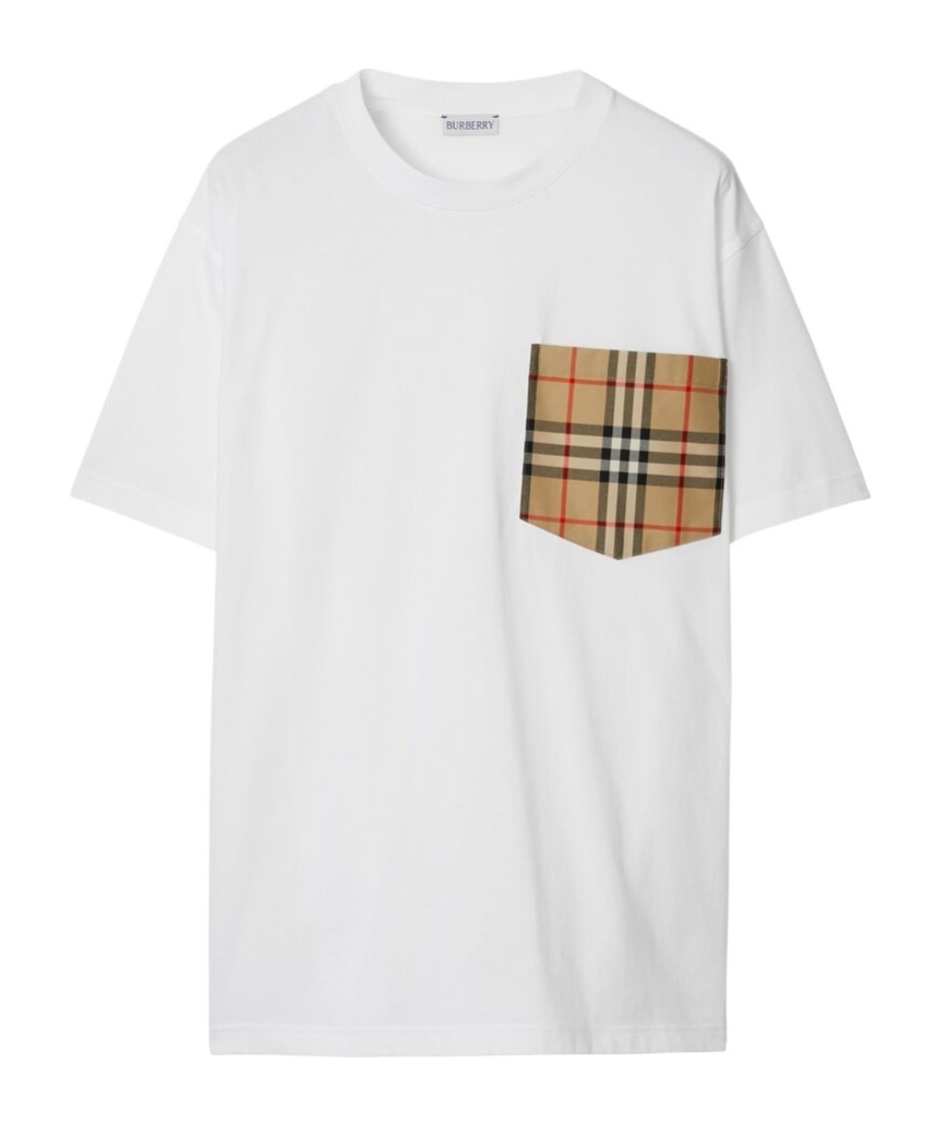 Burberry Women White Jersey Checked Twill-trimmed Cotton-jersey T-shirt Tee Shirt In White