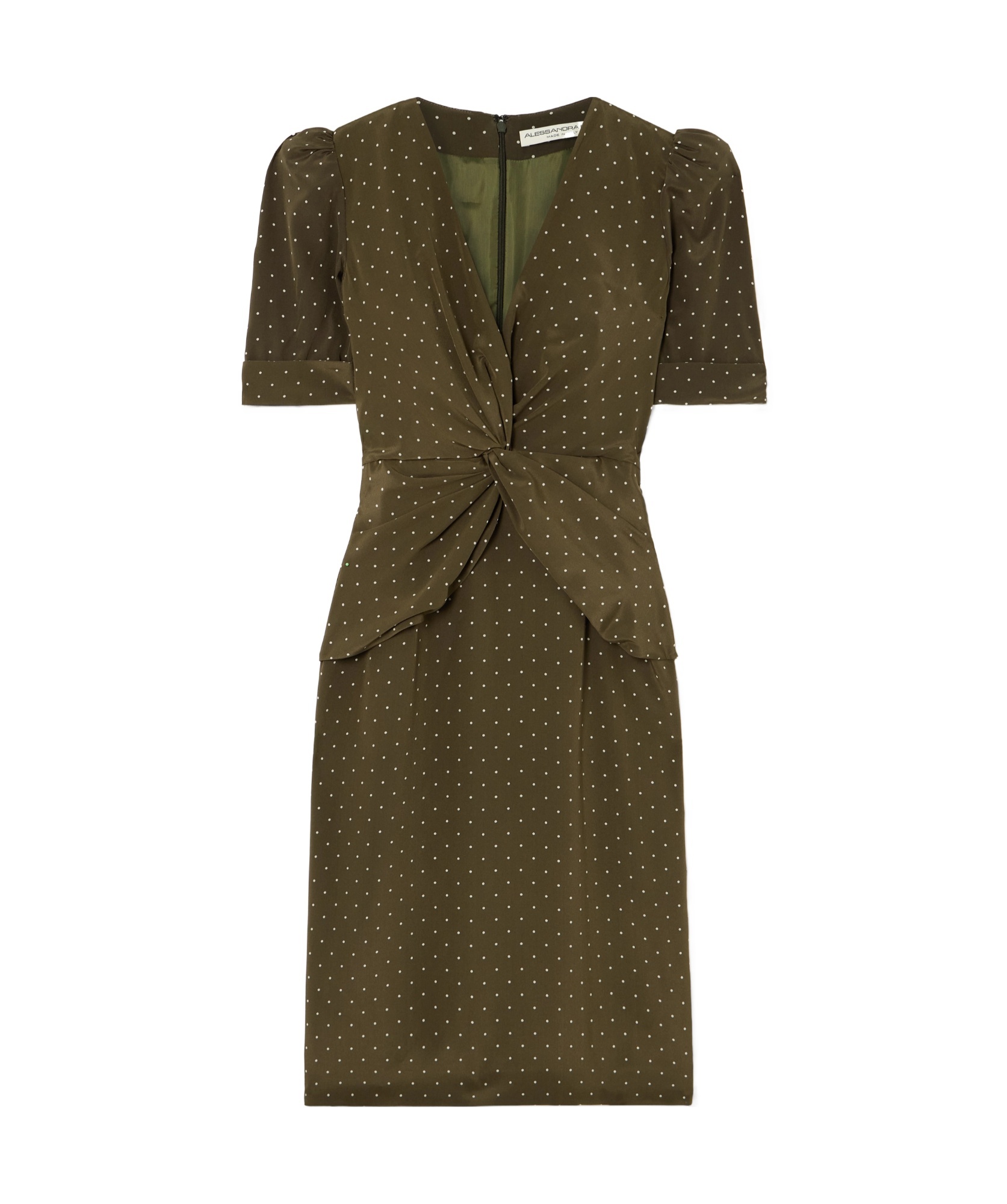 Alessandra Rich Polka-dot Silk Midi Dress In Green