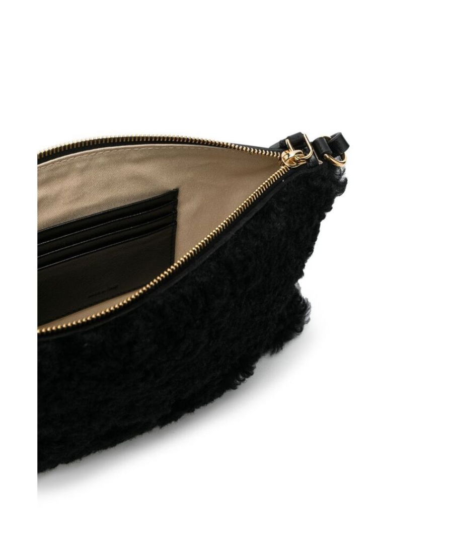 Shop Marni Black Shearling And Leather Pouch