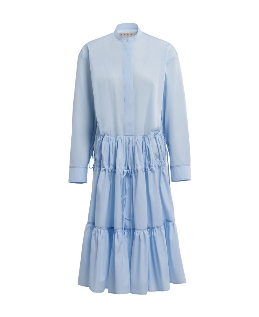 Marni Drawstring Poplin Midi Shirtdress In Blue
