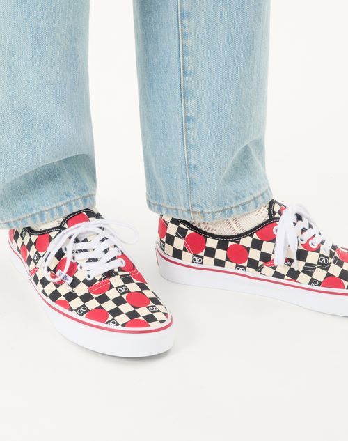 Valentino Garavani  Garavani And Vans Low-top Trainer In Fabric With Vlogo Checkerboard Pri In White