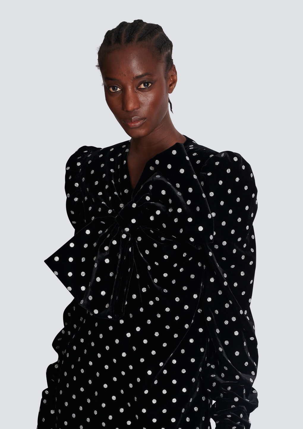 Shop Balmain Short Dress With A Large Bow And Glitter Polka Dots In Black