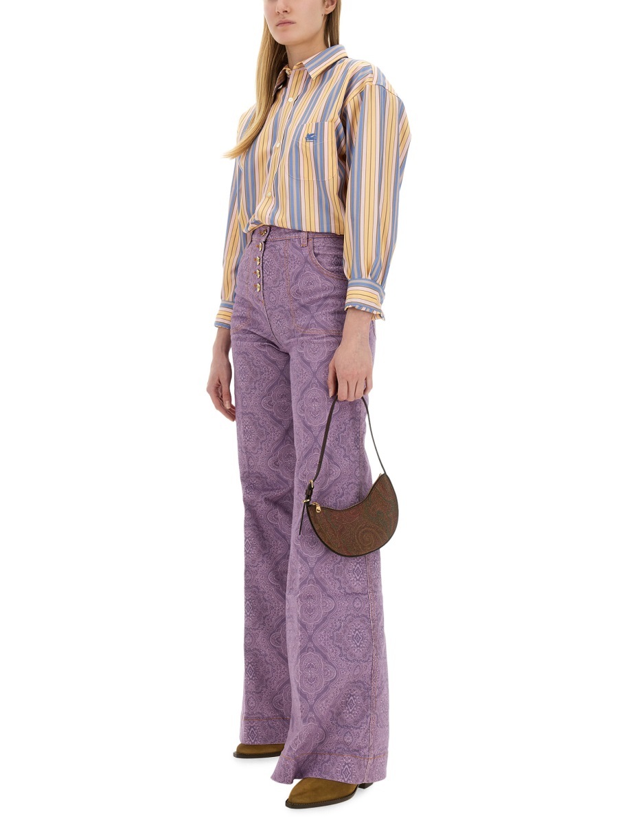 Shop Etro Geometric-printed High-waist Flared Trousers In Purple