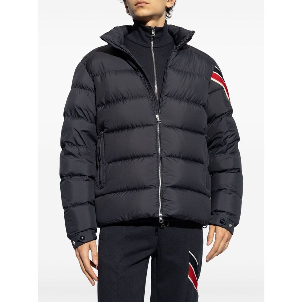 Moncler Navy Blue Solayan Short Down Jacket In Blue