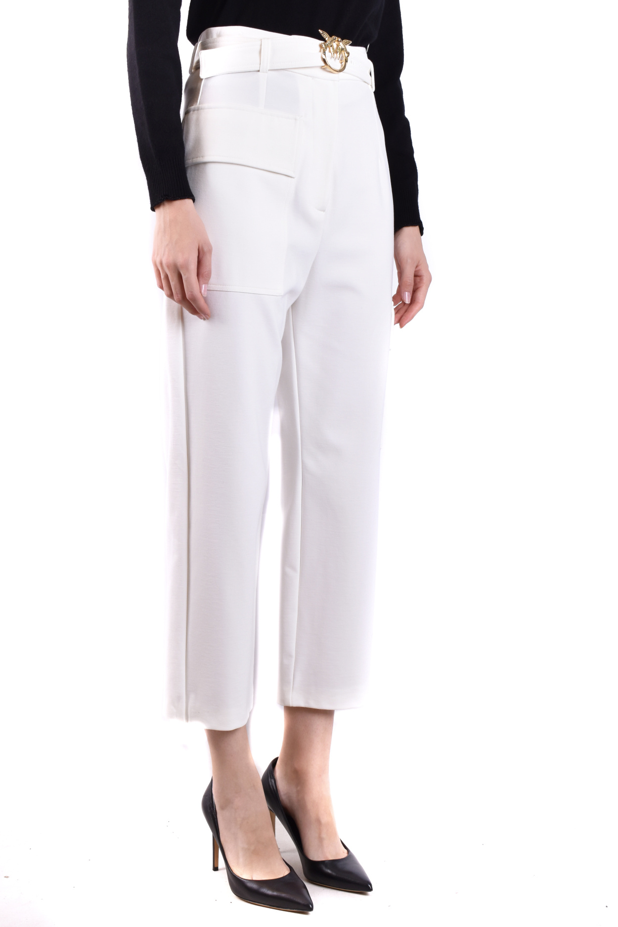 Pinko High Waist Cropped Trousers With Cargo Pockets In White