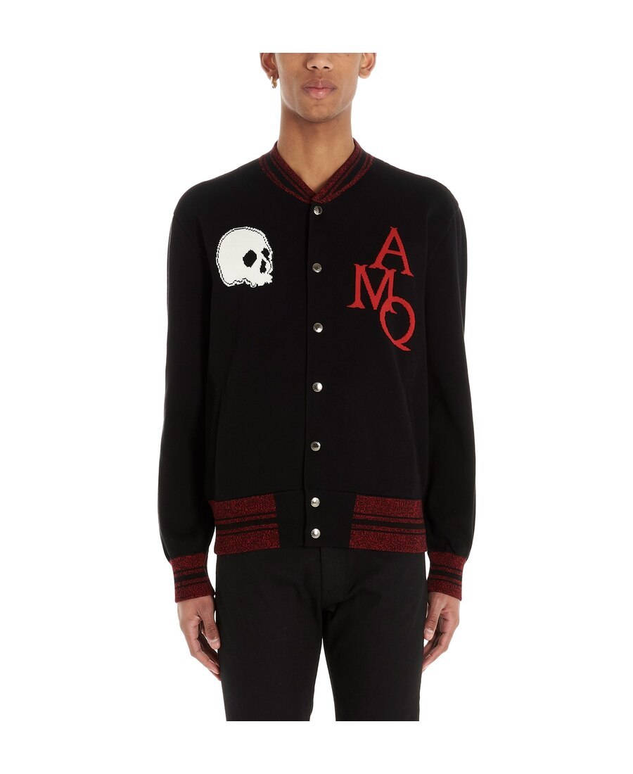 Alexander Mcqueen Skull Intarsia Bomber Jacket In Black