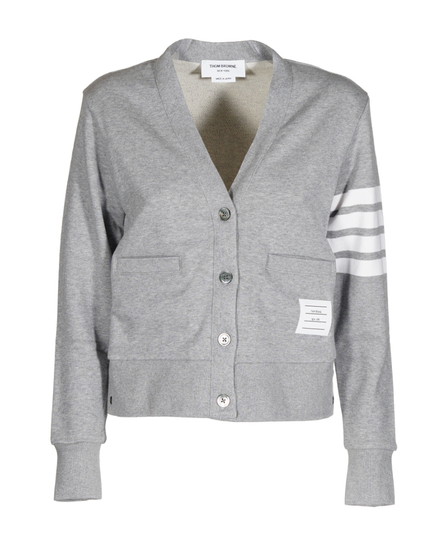 Thom Browne 4-bar Stripe Cardigan In Gray