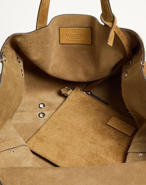 Valentino Garavani Garavani Nellcôte Suede Shopping Bag Woman Havana Beige Uni In Brown
