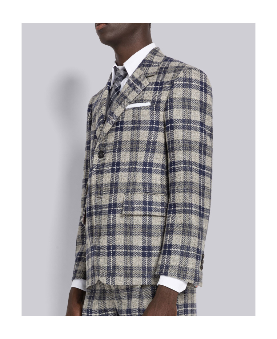 Thom Browne Tartan-check Wool Sports Coat In Gray