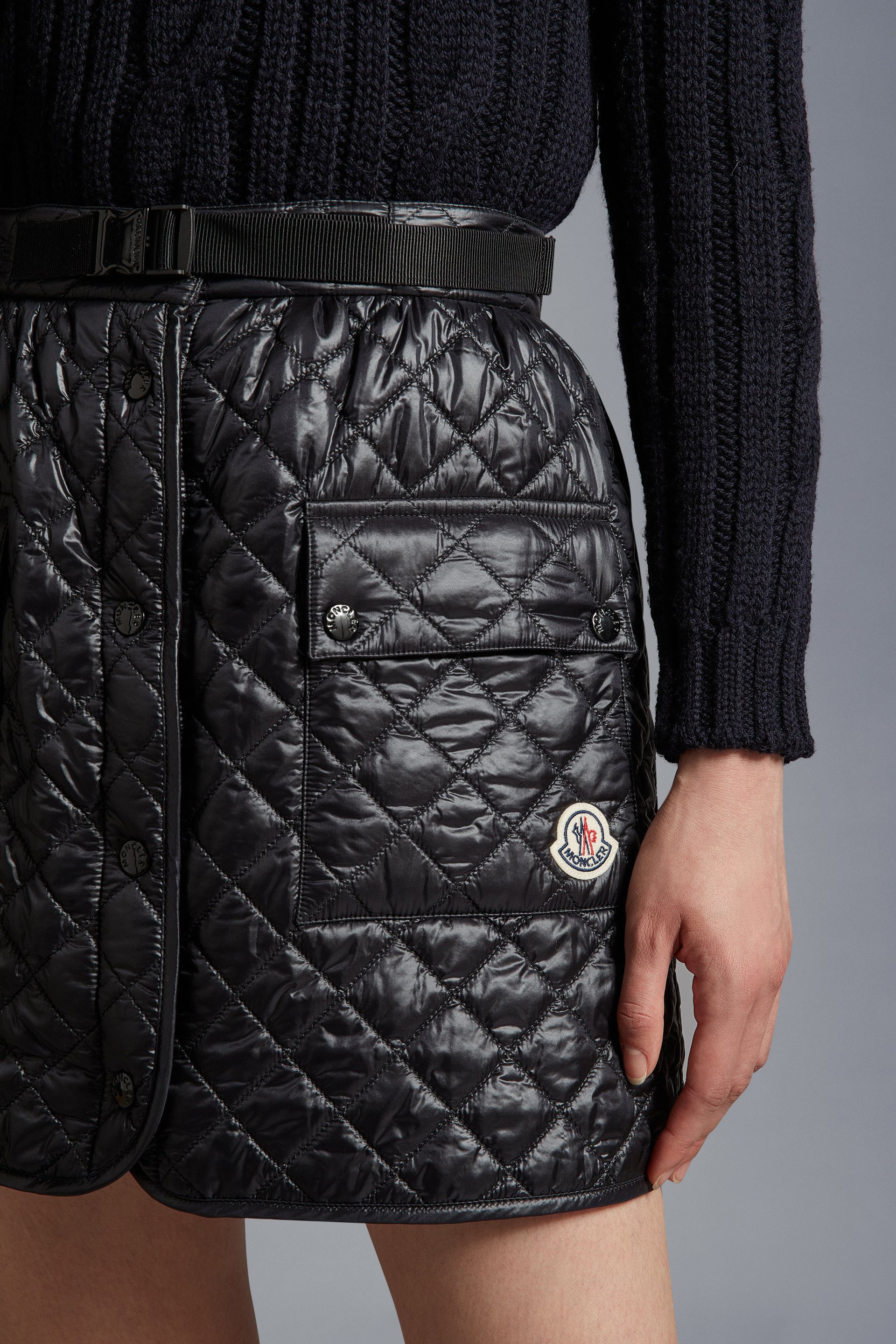 Moncler Quilted Wrap Miniskirt In Black