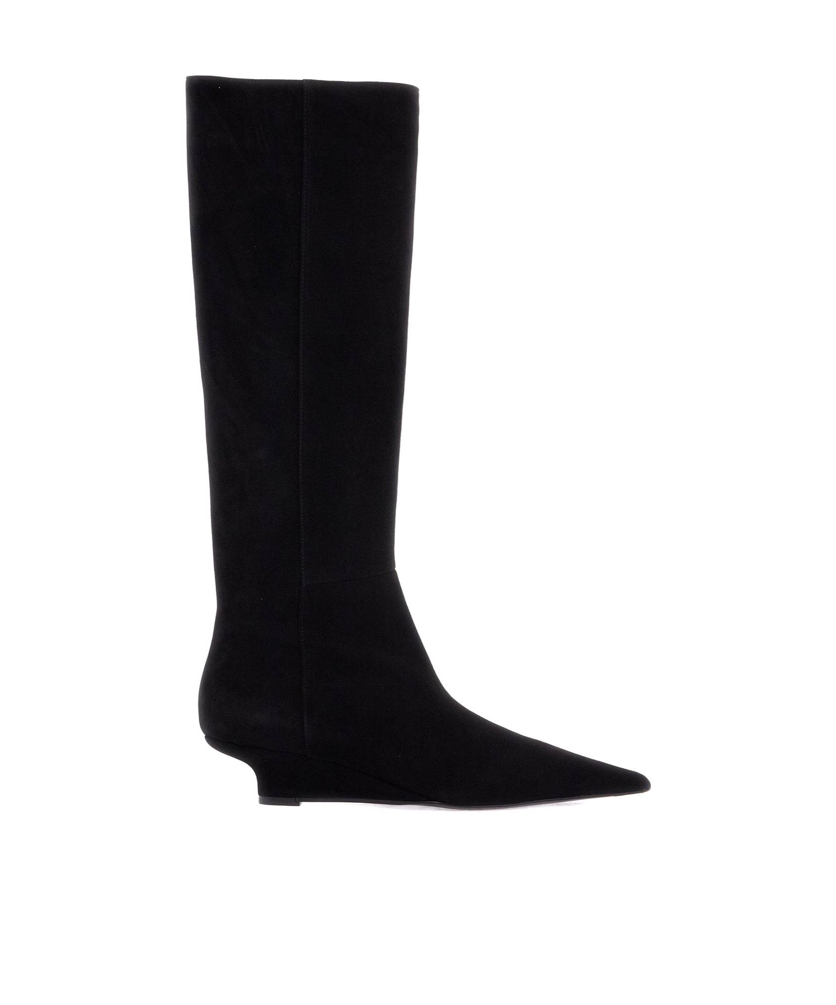 Totême Black Suede Knee-high Boots With Low Heel In Black
