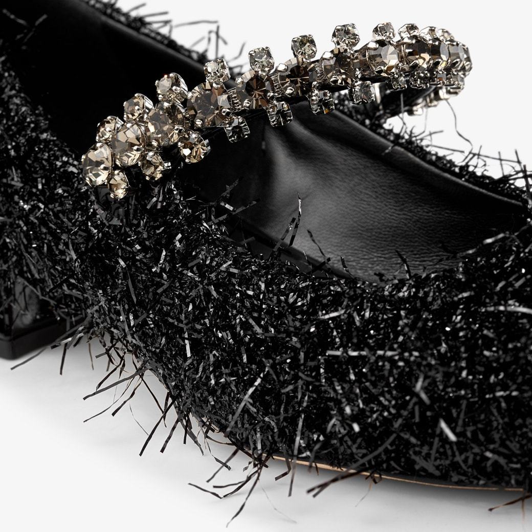 Jimmy Choo Bing Feather-embellished Ballet Flats In Black