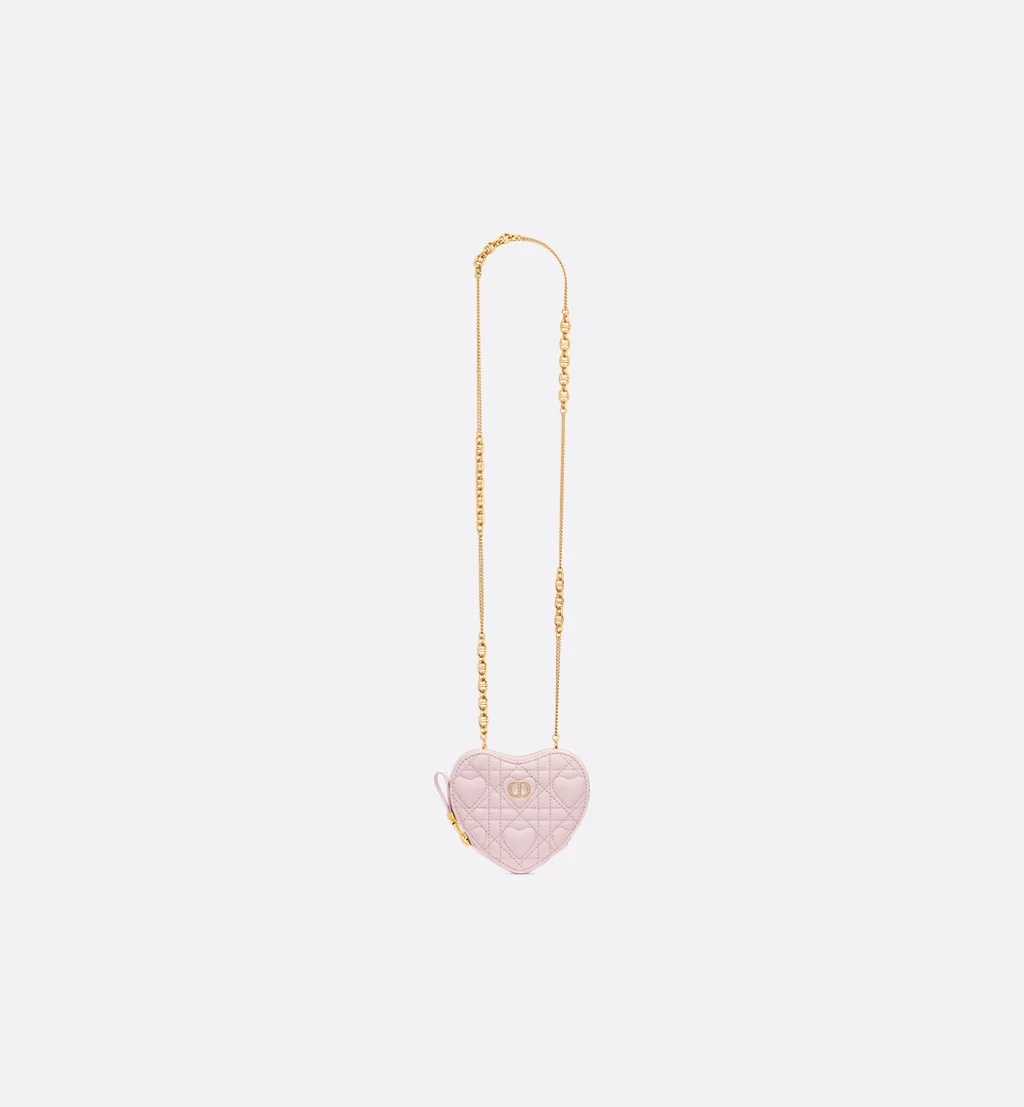 Dior Caro Heart-shaped Chain Clutch In Pink