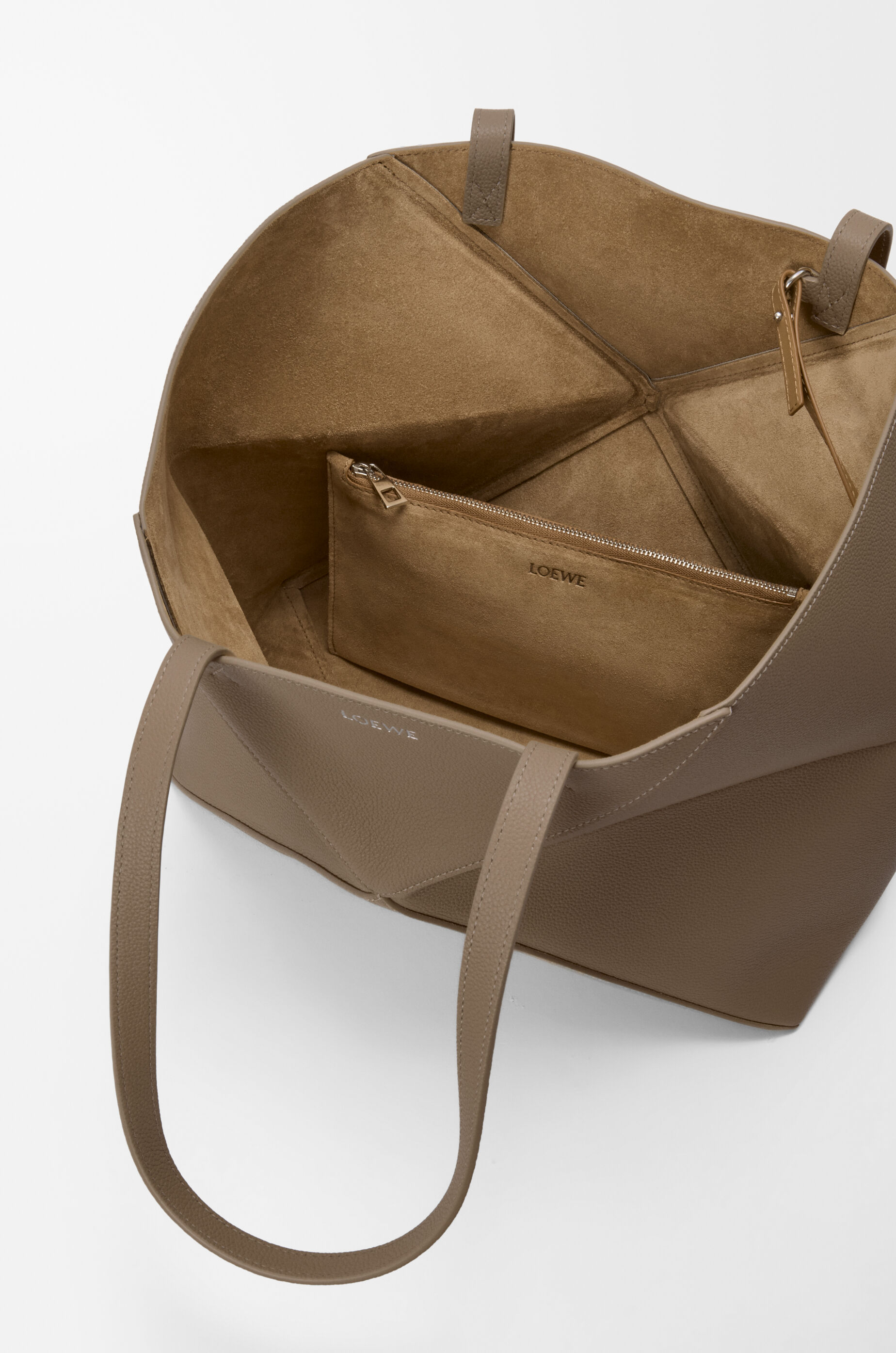 Loewe Medium Puzzle Fold Horizontal Tote Bag In Grained Calfskin In Brown