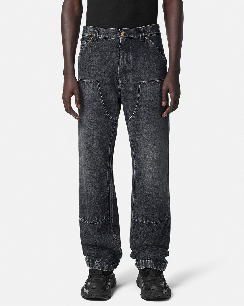 Versace Stone Denim Jeans With Belt Loops In Black