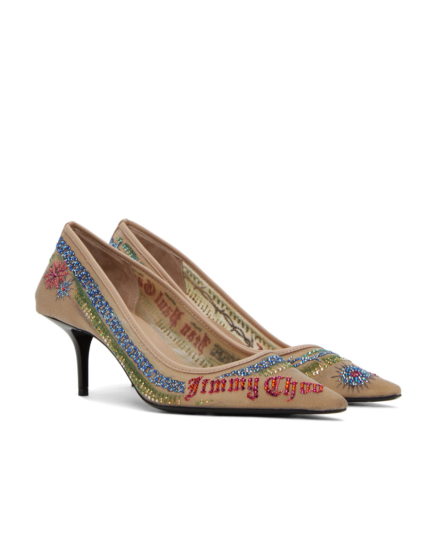 Jimmy Choo X Jean Paul Gaultier Embellished Mesh Pumps In Brown