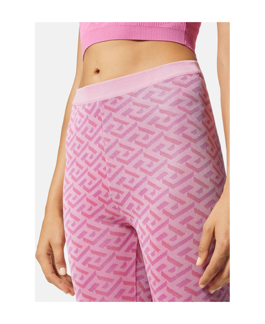 Versace La Greca Jacquard Flared Trousers In Pink