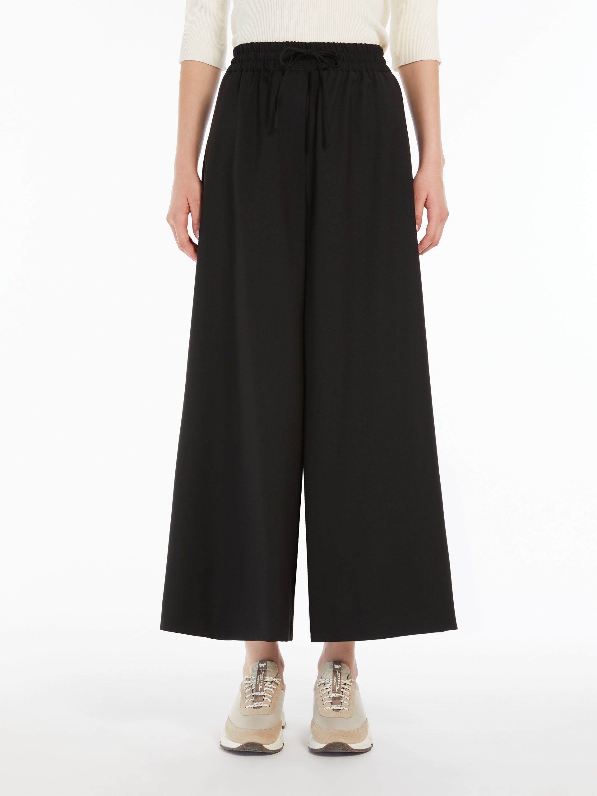 Weekend Max Mara Wool Canvas Wide-leg Pants In Black