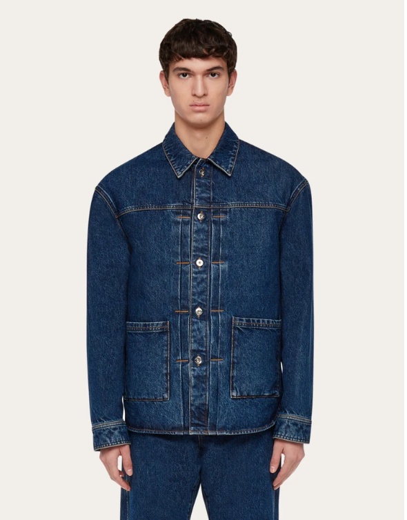 Ferragamo Button Long-sleeved Denim Coat In Blue