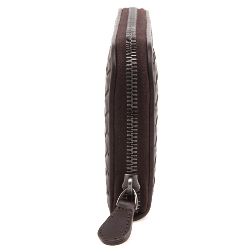 Bottega Veneta Intracciato Piccolo Woven Wrap-around Zipper Wallet In Black