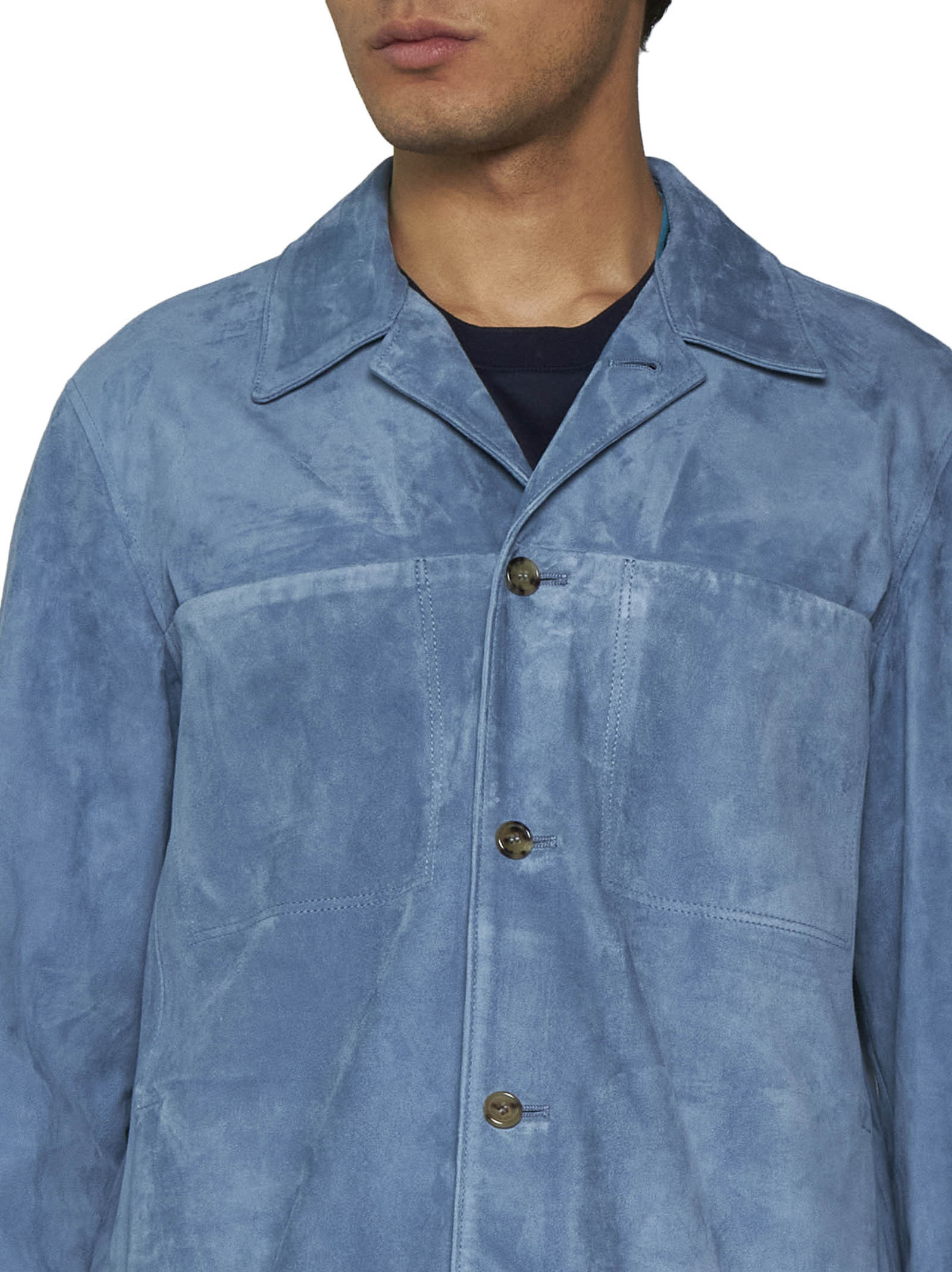 Shop Paul Smith Pleat Detailed Buttoned Overshirt In Blue