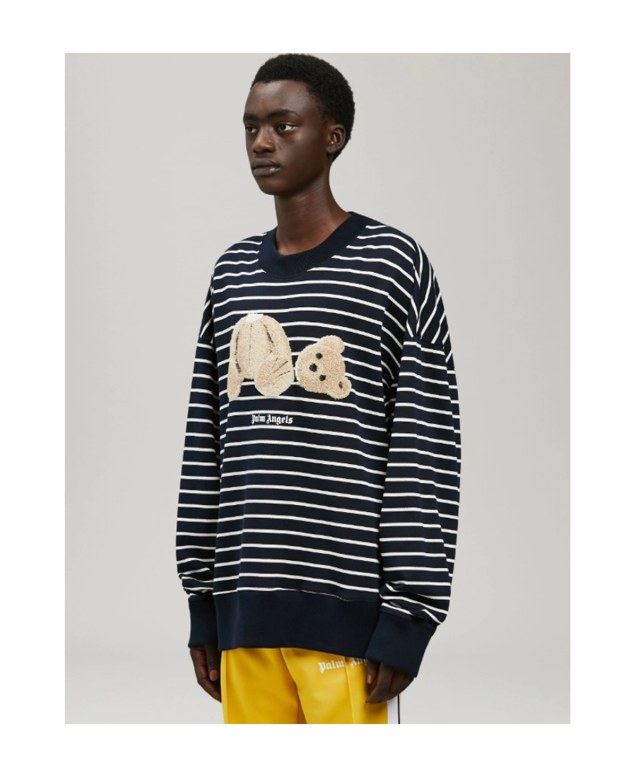 Palm Angels Blue Cotton Bear Sweatshirt In Black