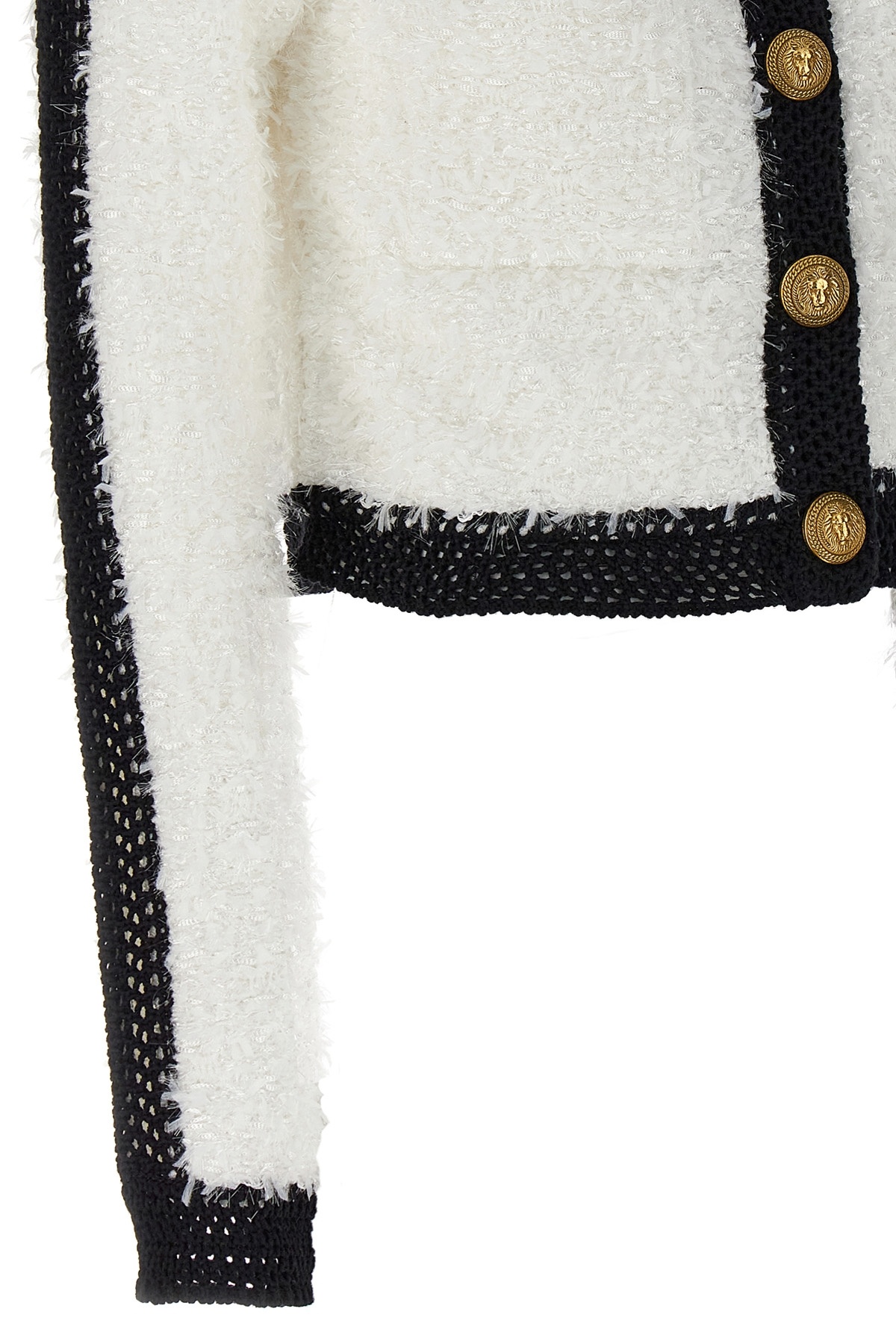 Balmain Colorblocked Tweed Knit Jacket In White
