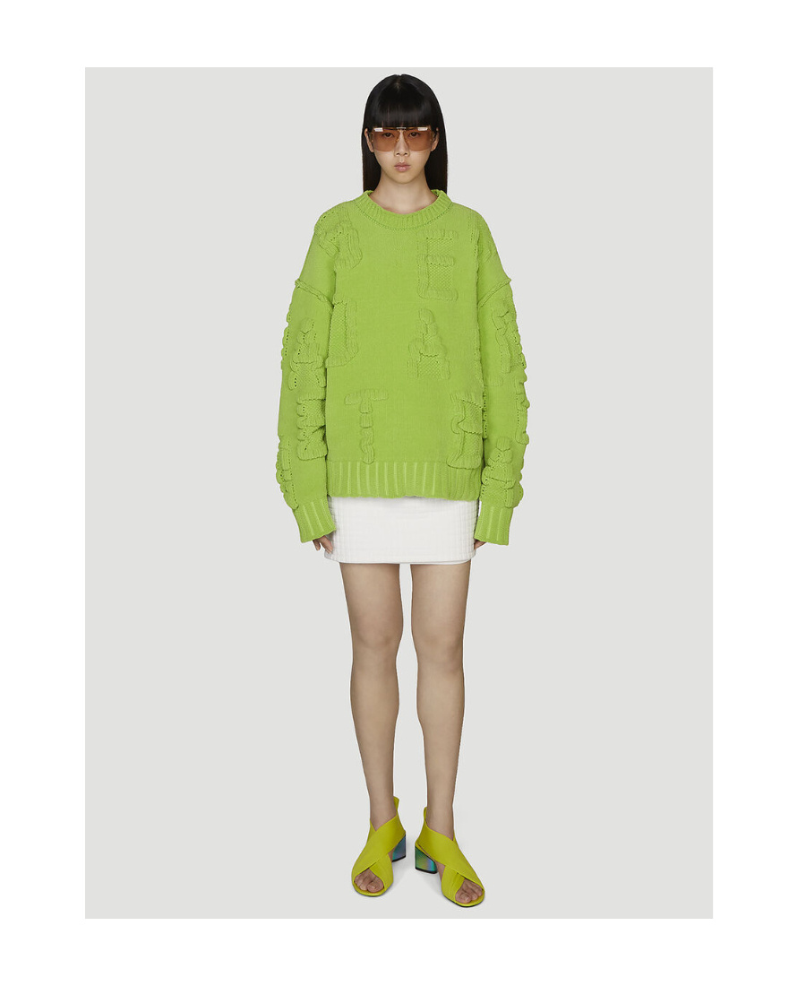 Bottega Veneta Alphabet Jacquard Chenille Sweater In Green
