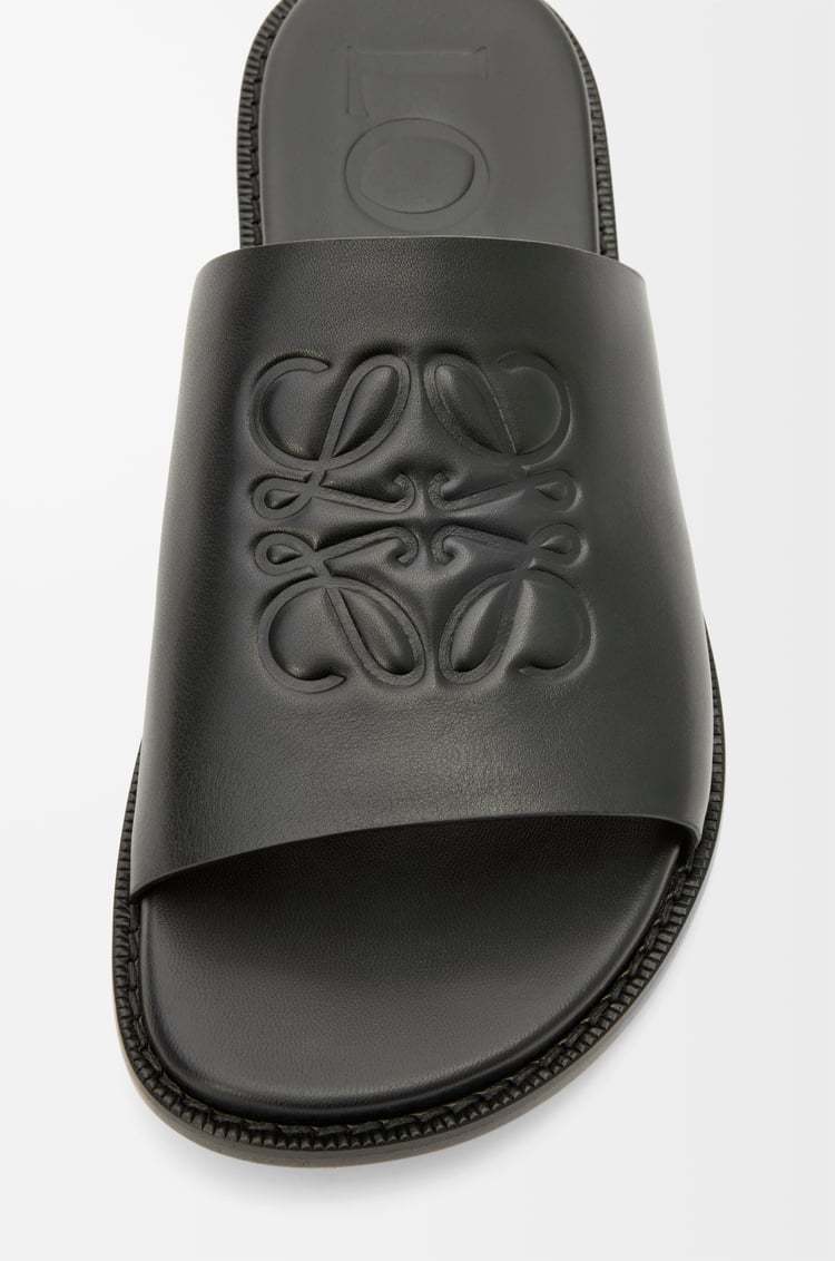 Loewe Black Anagram Flex Slides In Leather In Black