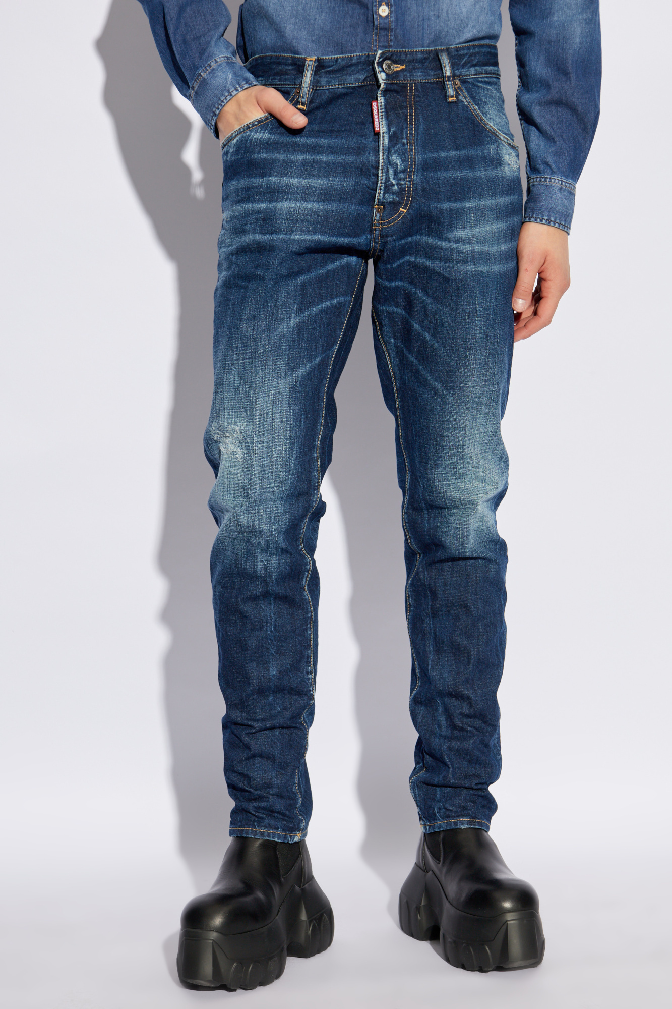 Dsquared2 Jeans With Maxi Logo Tag In Blue