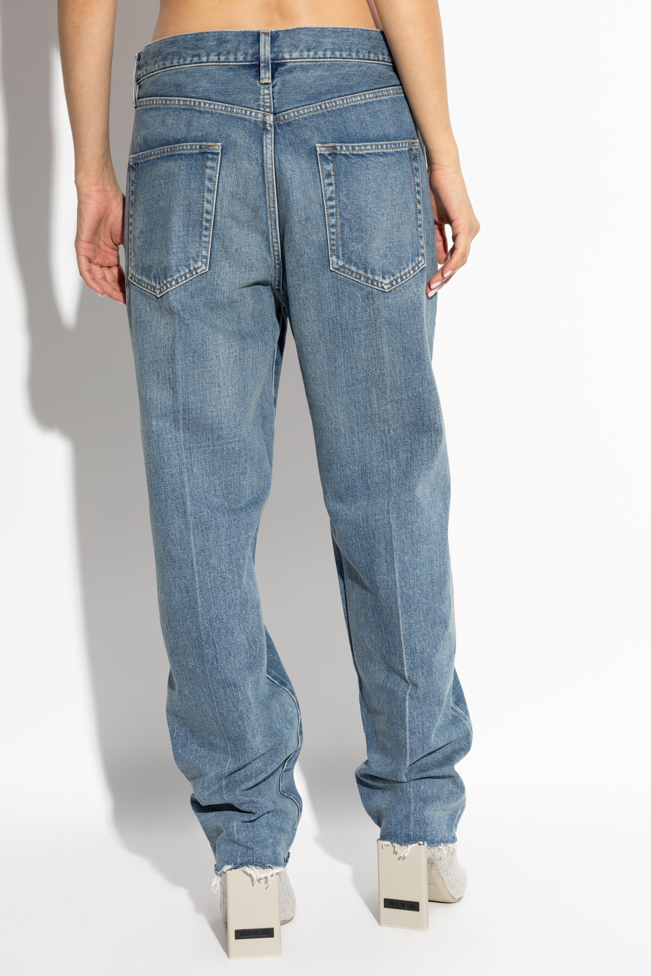 Fear Of God Logo Blue Jeans In Blue