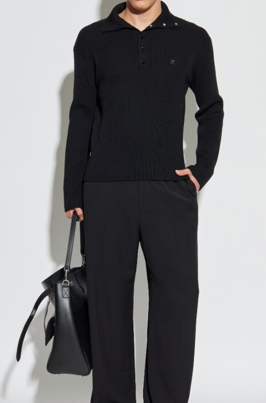 Courrèges Lapel Long Sleeve Sweater In Black