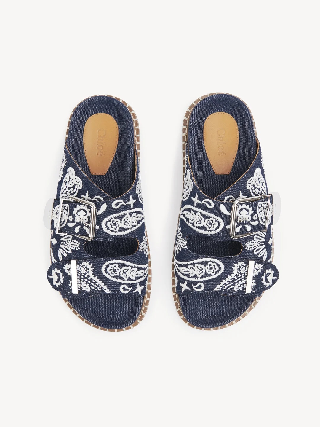 Chloé Rebecca Slide Blue Size 7 100% Calf-skin Leather In Black