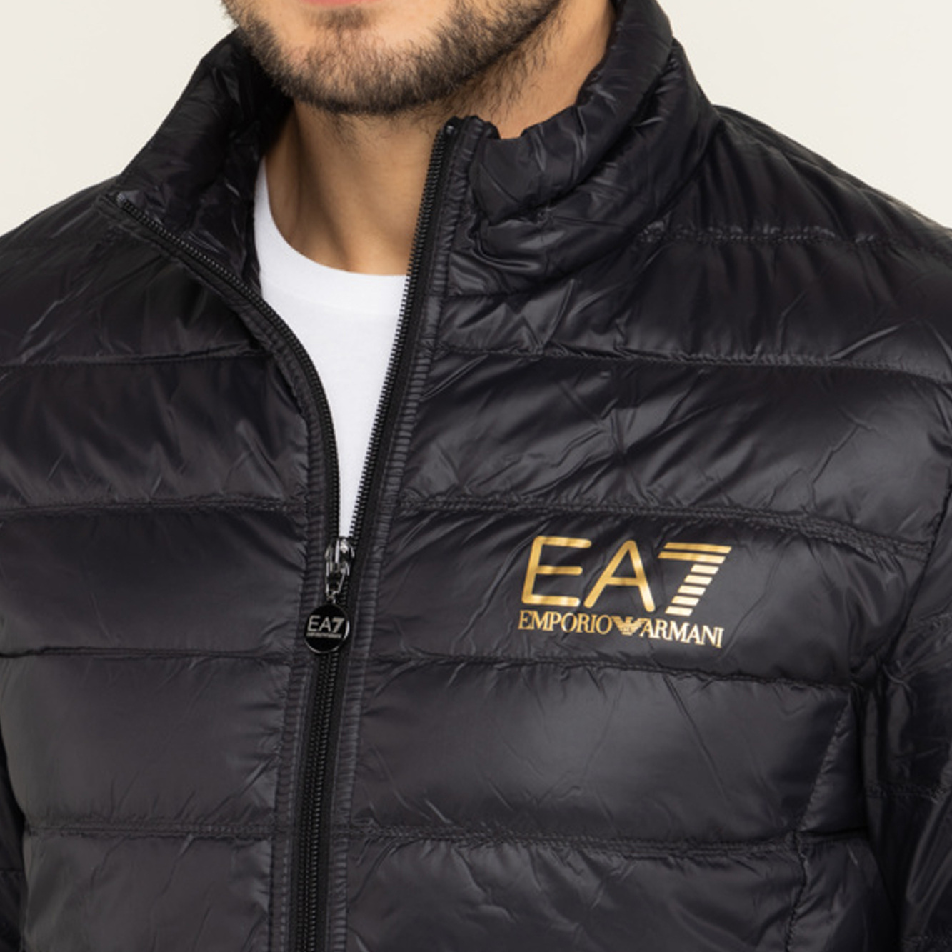 Ea7 Packable Down Jacket With Front Zip Core Identity In Black