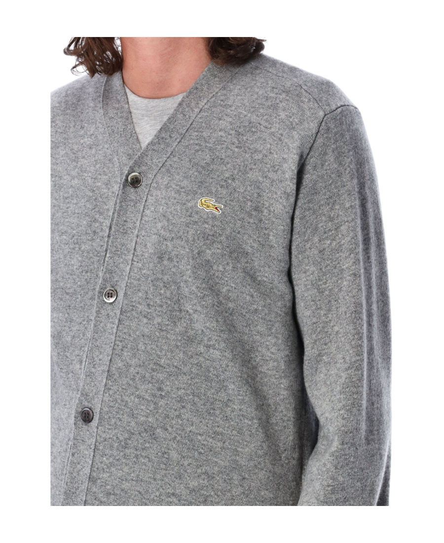 Comme Des Garçons Wool Cardigan With Asymmetric Design And Ribbed Cuffs In Gray