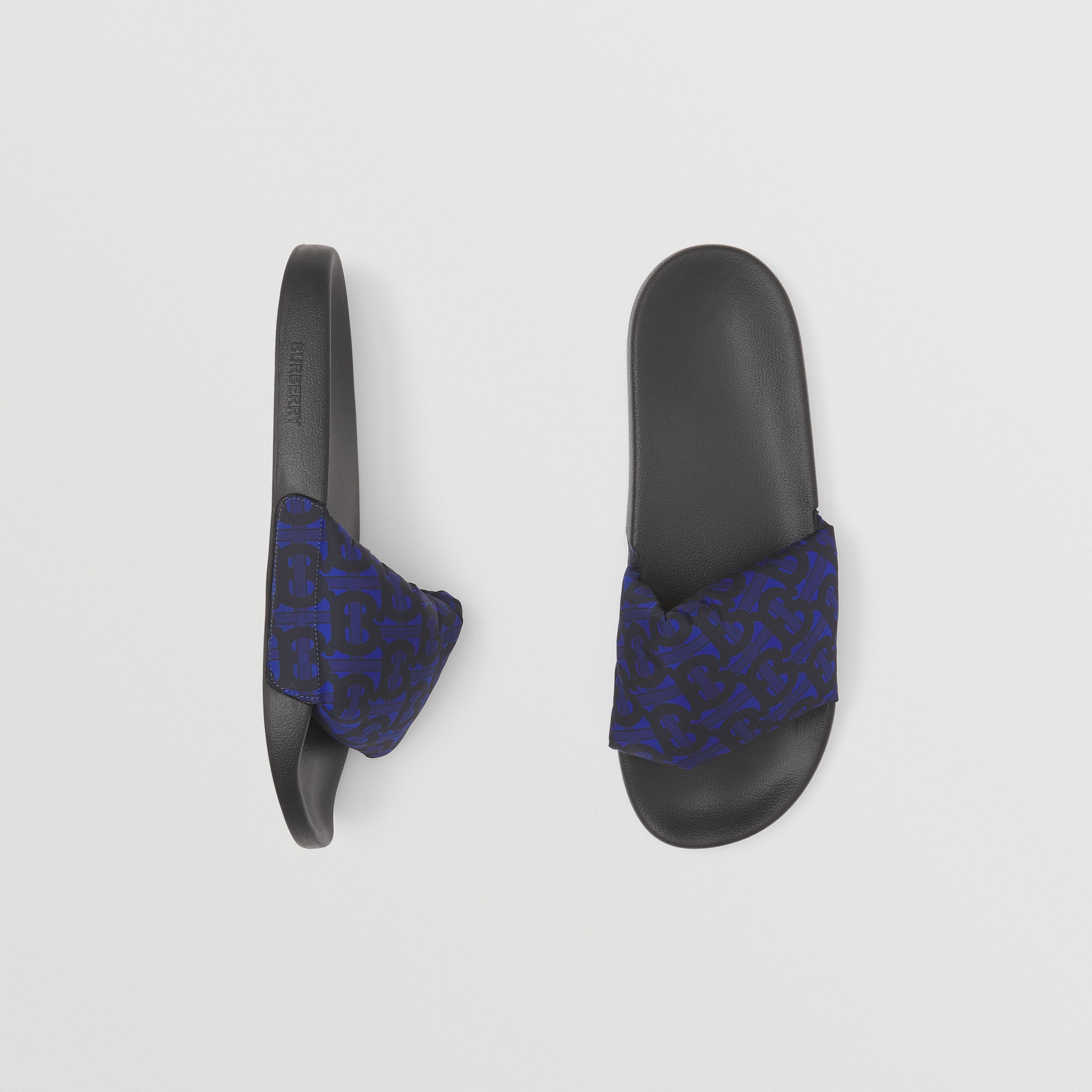 Burberry Tb Monogram-print Slides In Blue
