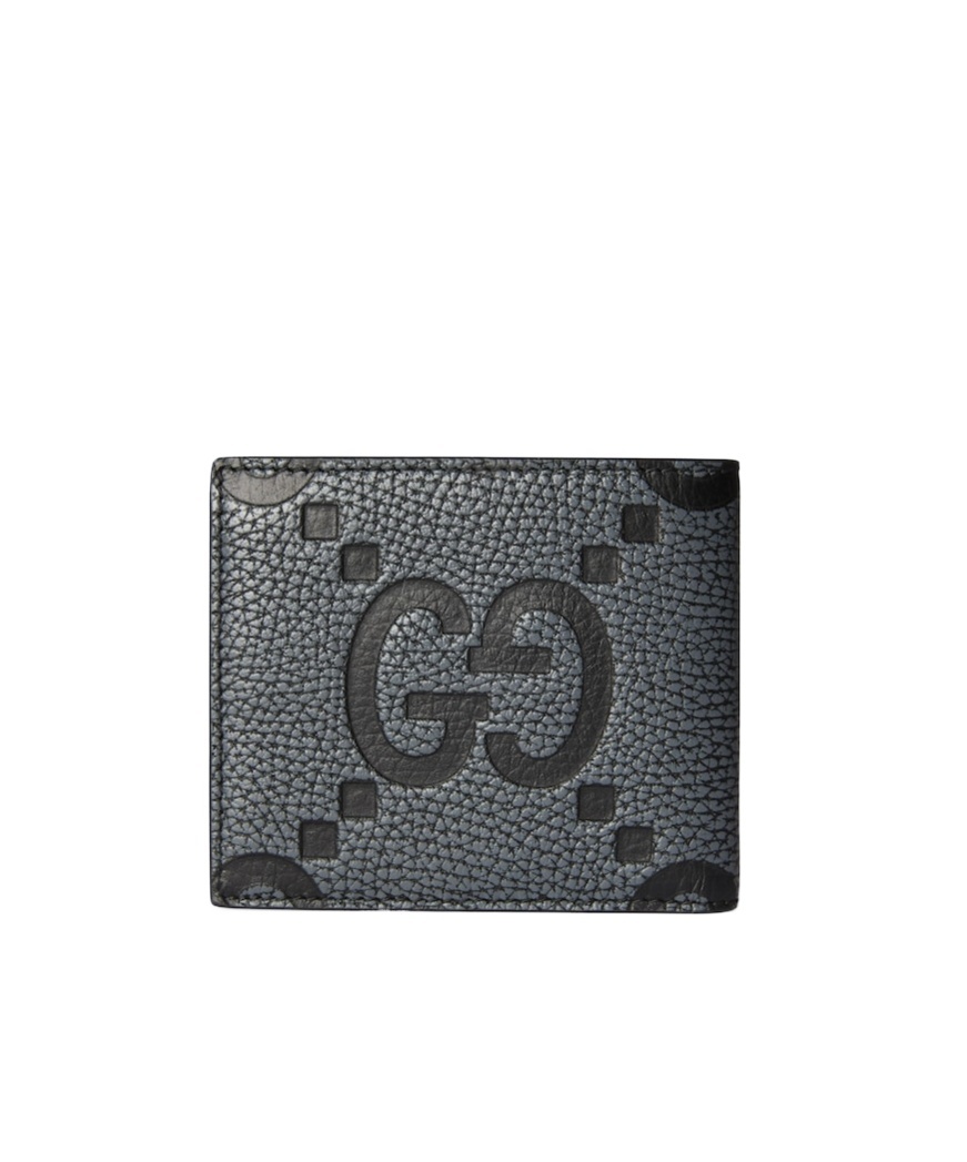 Gucci Mini Jumbo Gg Black Leather Wallet In Gray