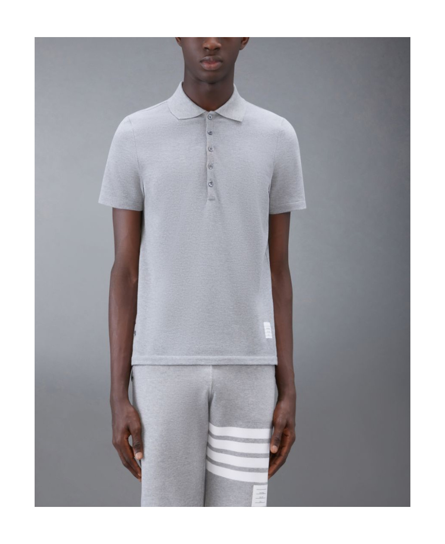 Thom Browne Short-sleeve Pique Polo Shirt In Gray
