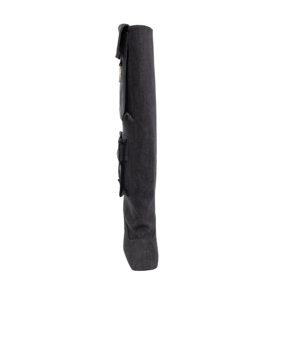 Shop Attico Sienna 105mm Denim Boots In Black