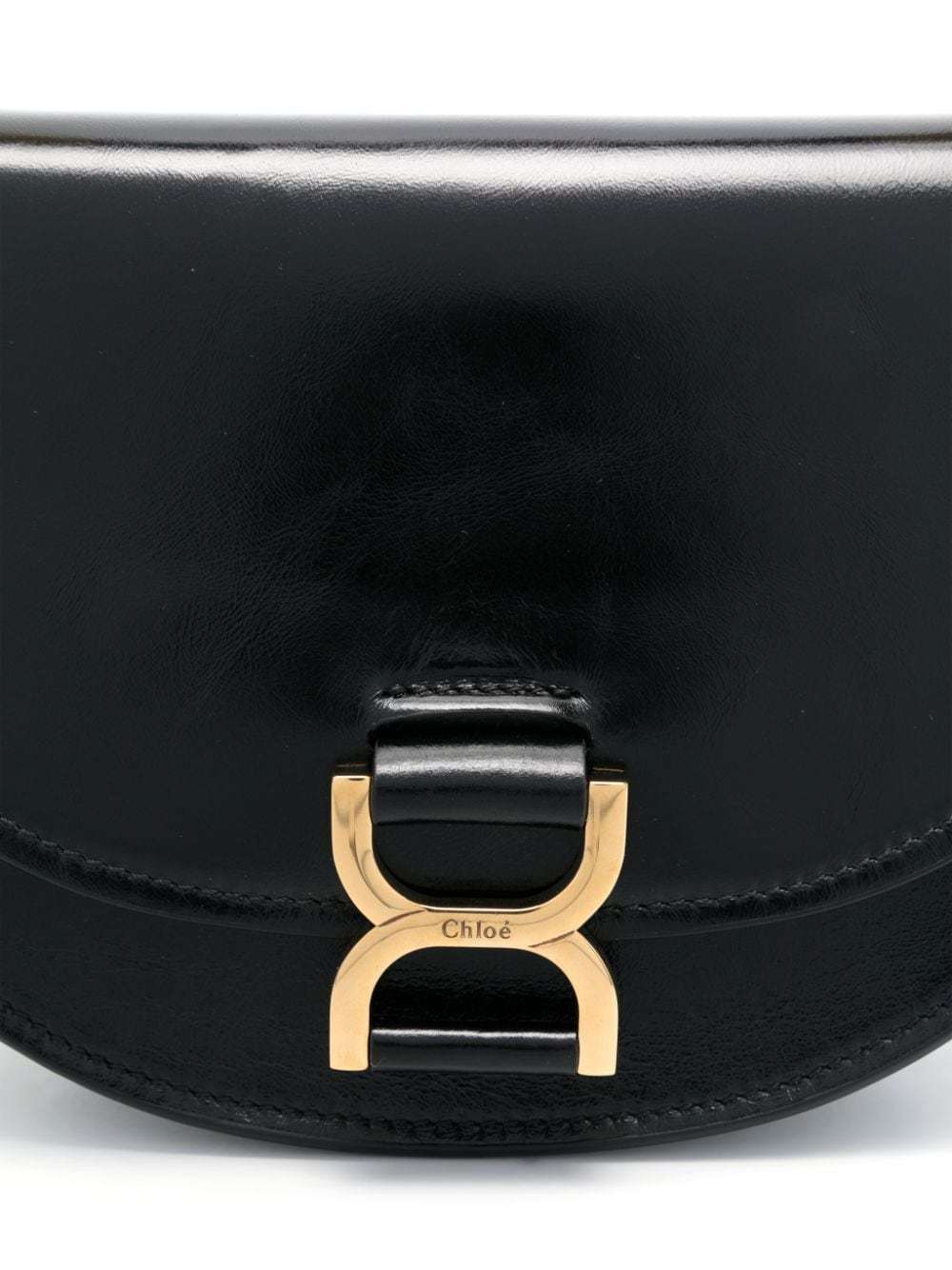 Chloé Marcie Flap Crossbody Bag In Shiny Calfskin In Black
