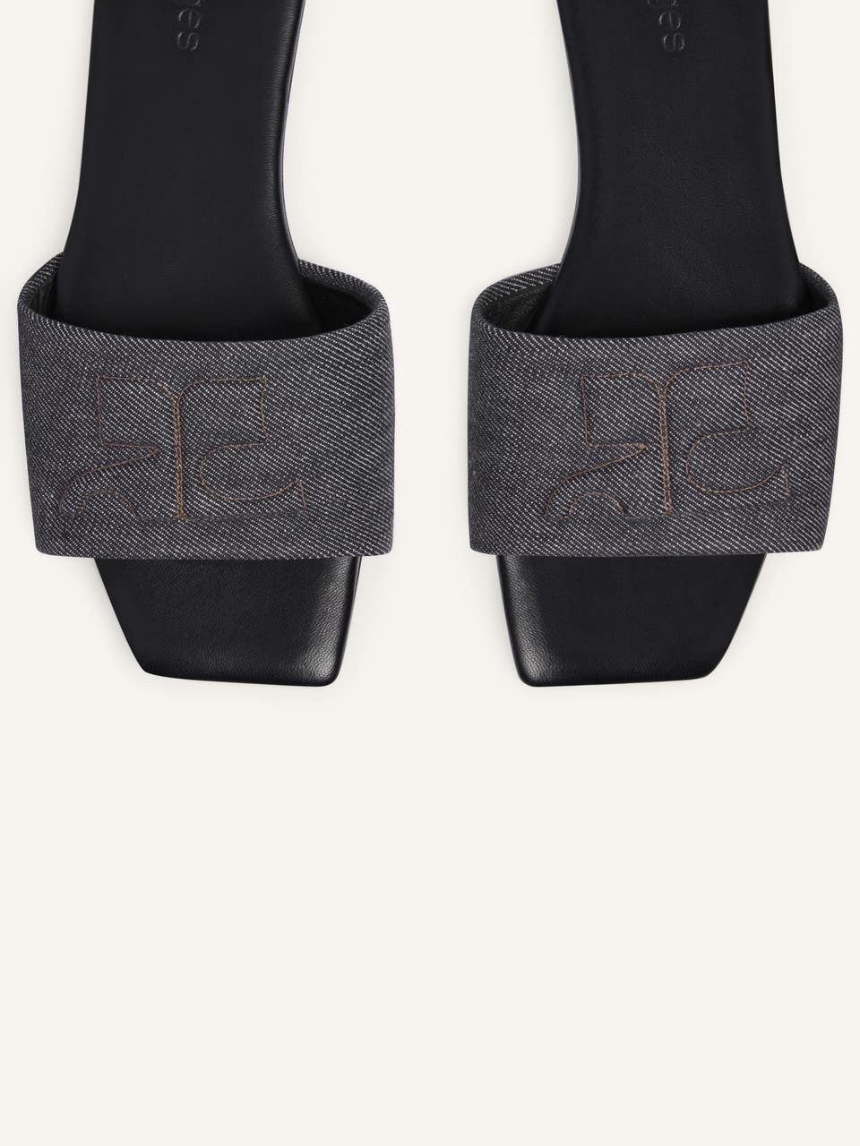 Courrèges Leather Square Toe Flat Sandals