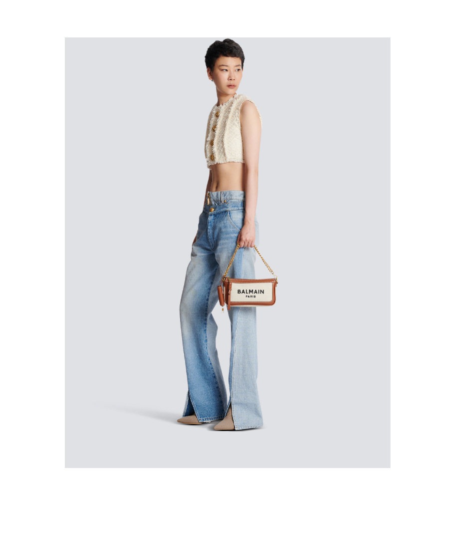 Shop Balmain B-army Canvas Clutch Bag With Leather Inserts In Brown
