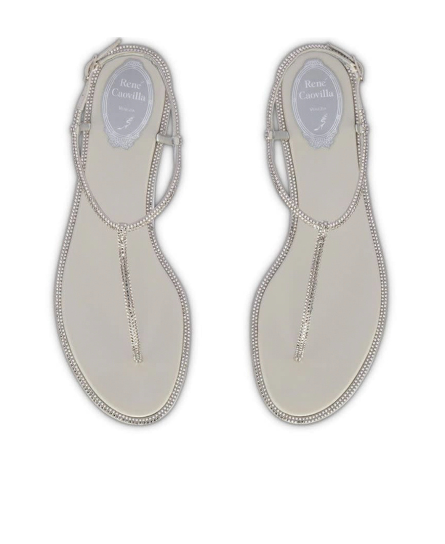 René Caovilla Rene Caovilla Crystal Embellished Thong Sandals In White
