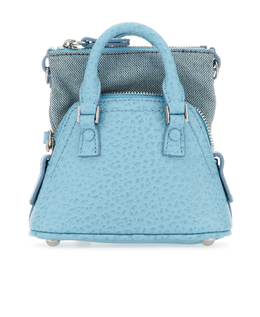 Maison Margiela Light Blue Leather And Fabric 5ac Classique Baby Handbag In Blue