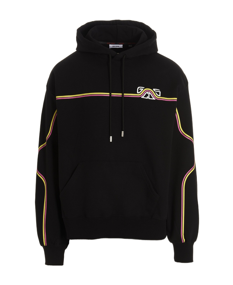 Gcds Black Waved Logo Hoodie In Black