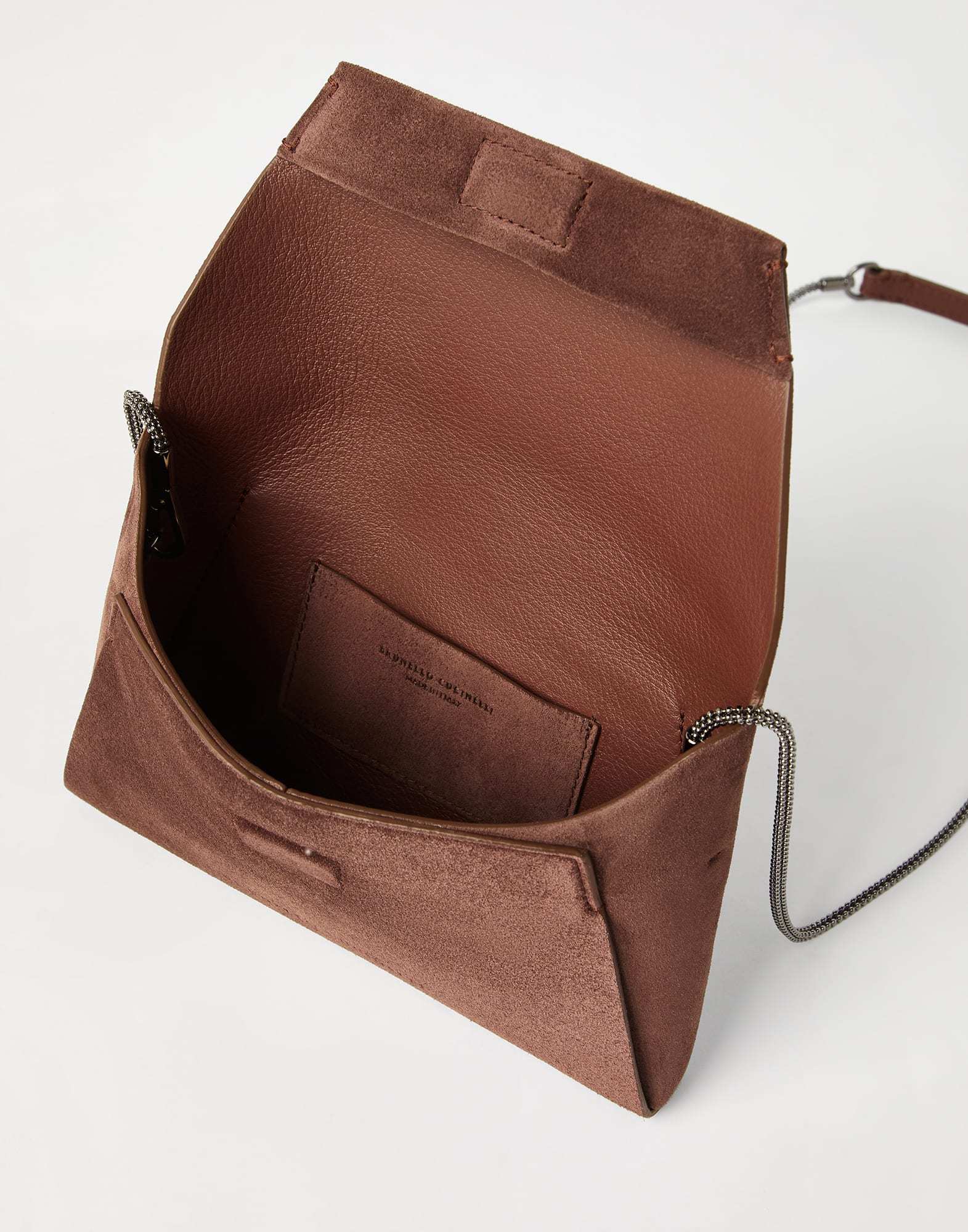 Brunello Cucinelli Small Envelope Suede Clutch Bag With Monili Decoration In Burgundy