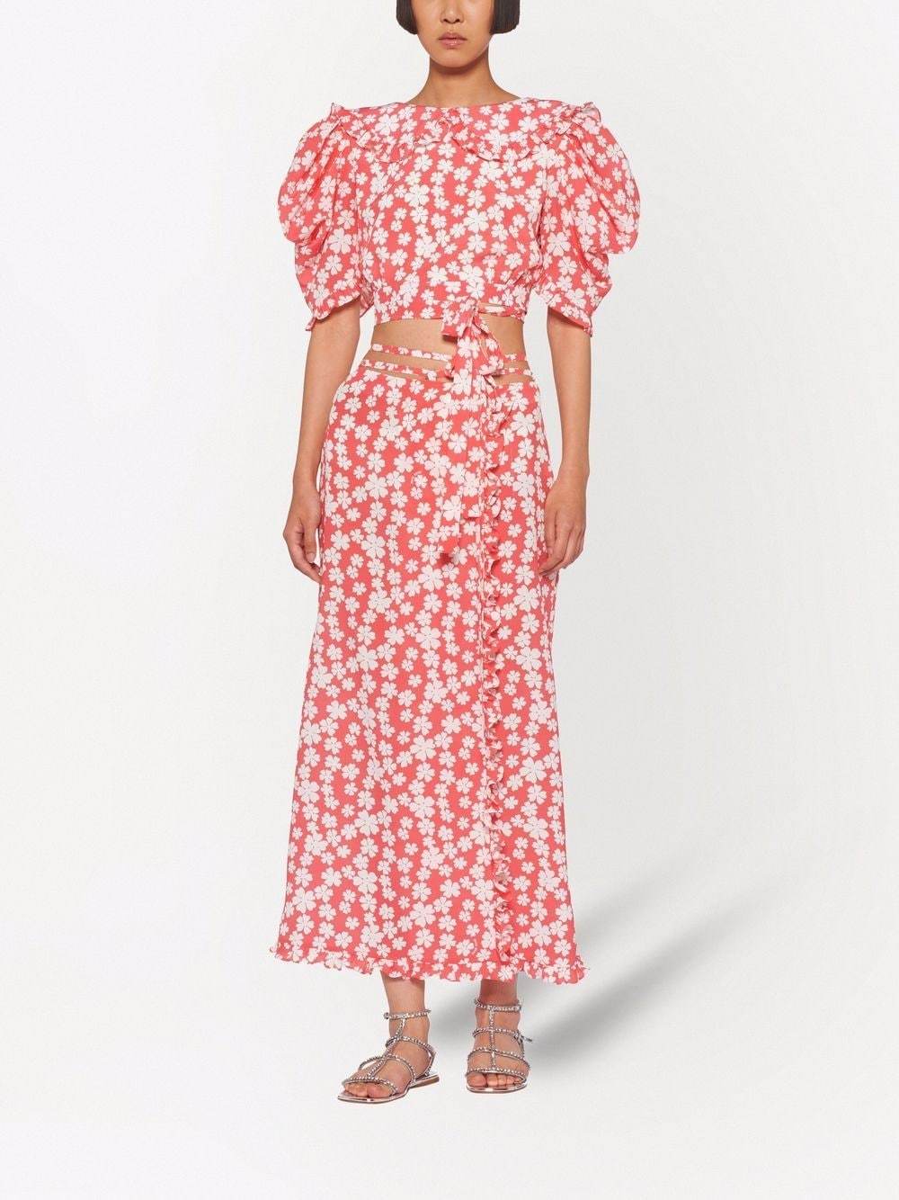 Miu Miu Marocain Floral-print Blouse In Pink